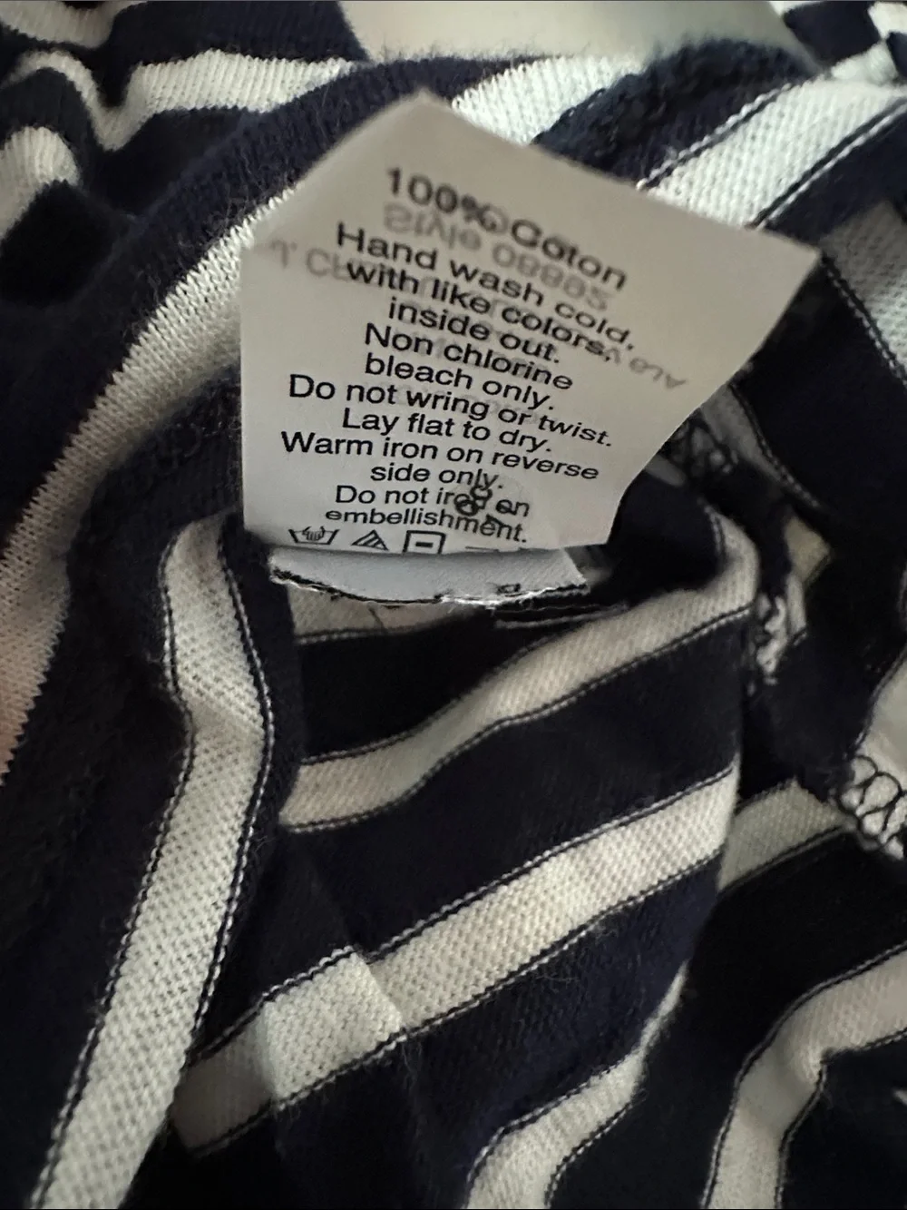 J. Crew Navy and White Striped 3/4 Sleeve Tee with Beaded Starburst - Size XS